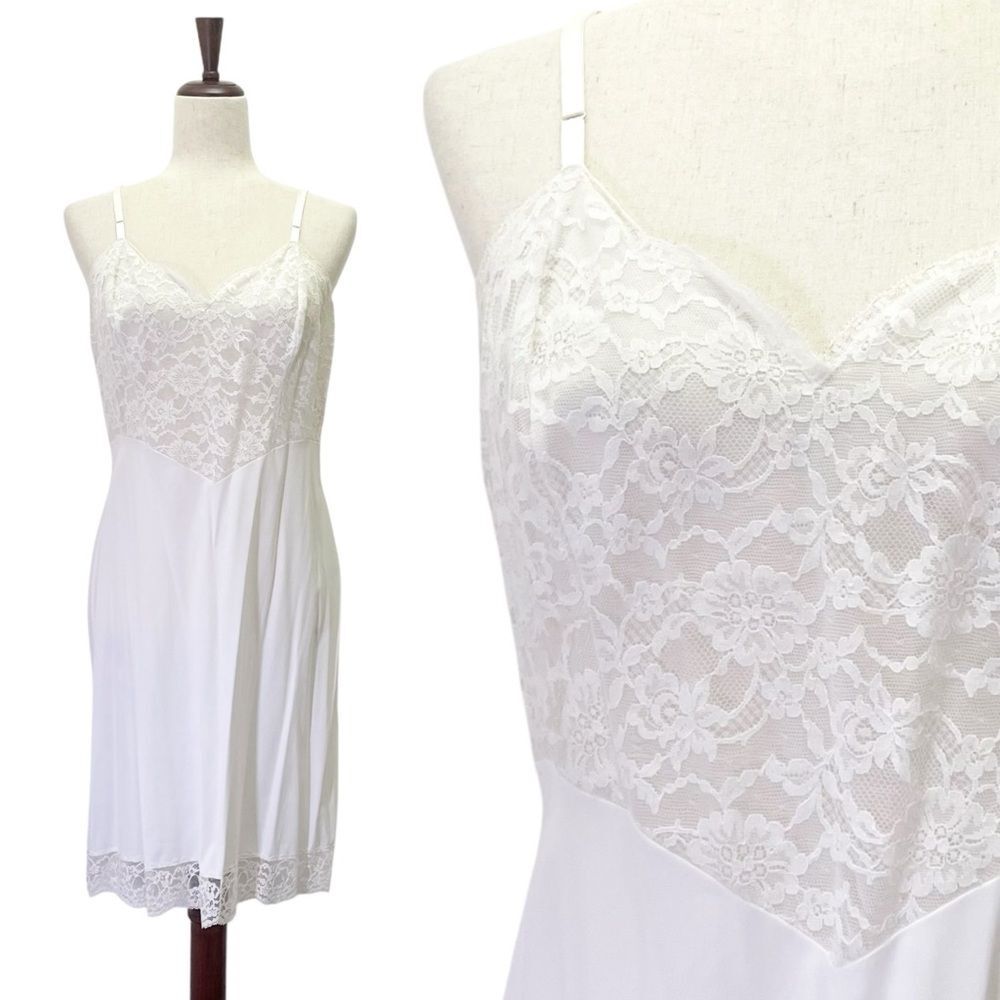 Vintage 1950s Vanity Fair Slip Chemise Lingerie Soft White Nylon Lace Size 38